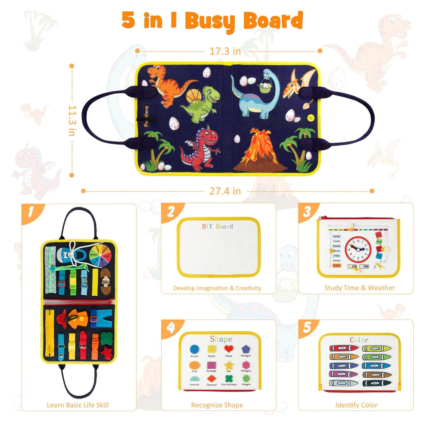 Toddler Busy Board - Busy Board for Toddlers 2-4-Toddler Travel Toys for Car or Airplane - 5 in 1 Montessori Toys ,– Educational Learning Toy