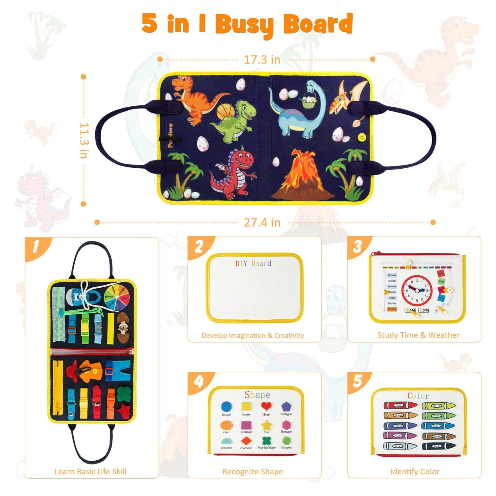 Toddler Busy Board - Busy Board for Toddlers 2-4-Toddler Travel Toys for Car or Airplane - 5 in 1 Montessori Toys ,– Educational Learning Toy