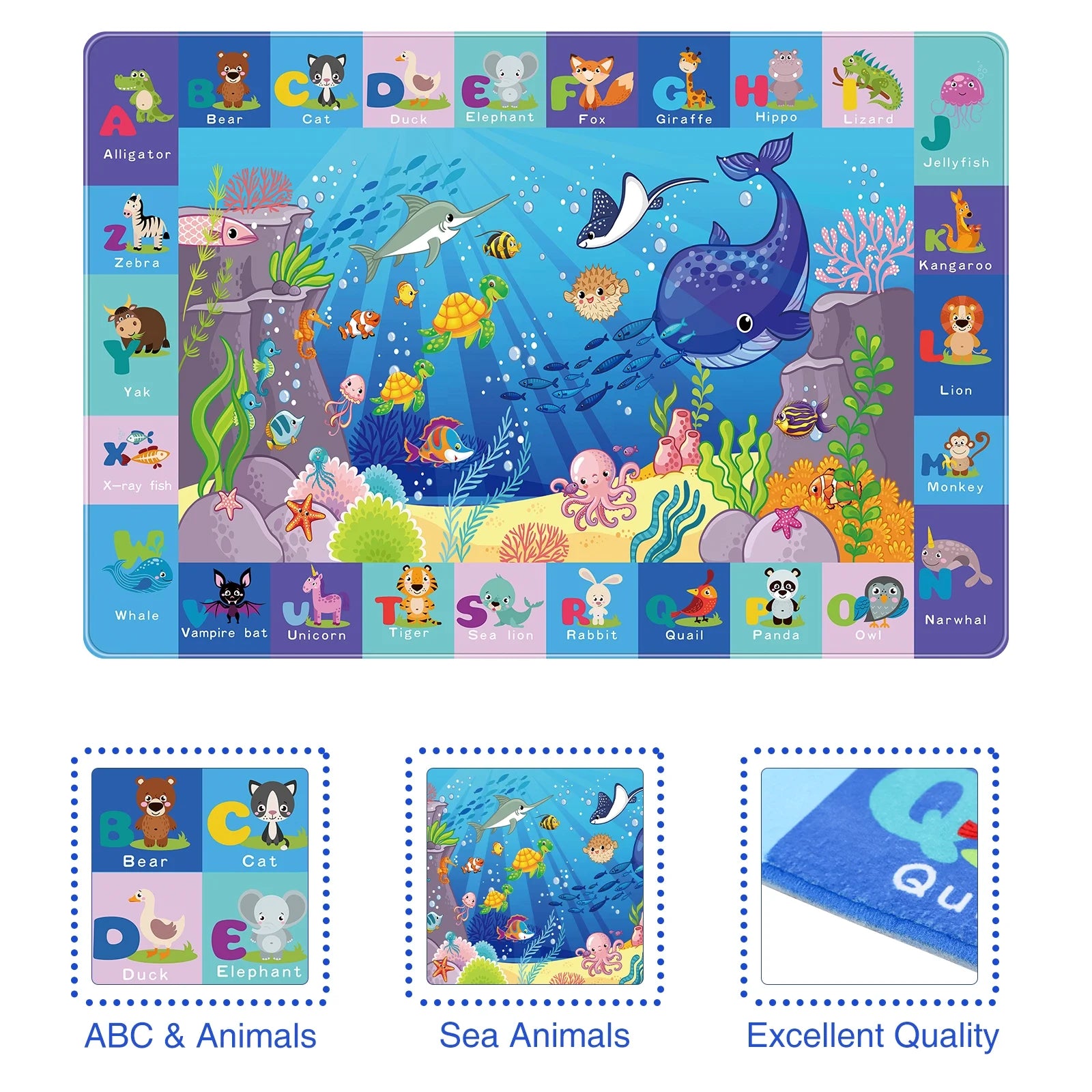 AKUNRUG Baby Play Mat for Floor, Kids Rug Playmat Baby Crawling Mat Educational Tummy Time Mat Soft ABC Play Mat for Toddlers Infants Kids Rug for Playroom Classroom（39.37X59.05 INCH）
