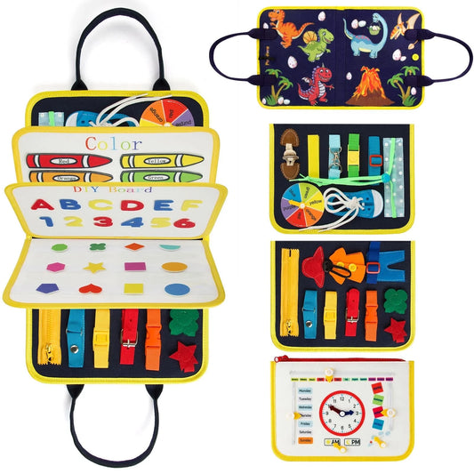 Toddler Busy Board - Busy Board for Toddlers 2-4-Toddler Travel Toys for Car or Airplane - 5 in 1 Montessori Toys ,– Educational Learning Toy