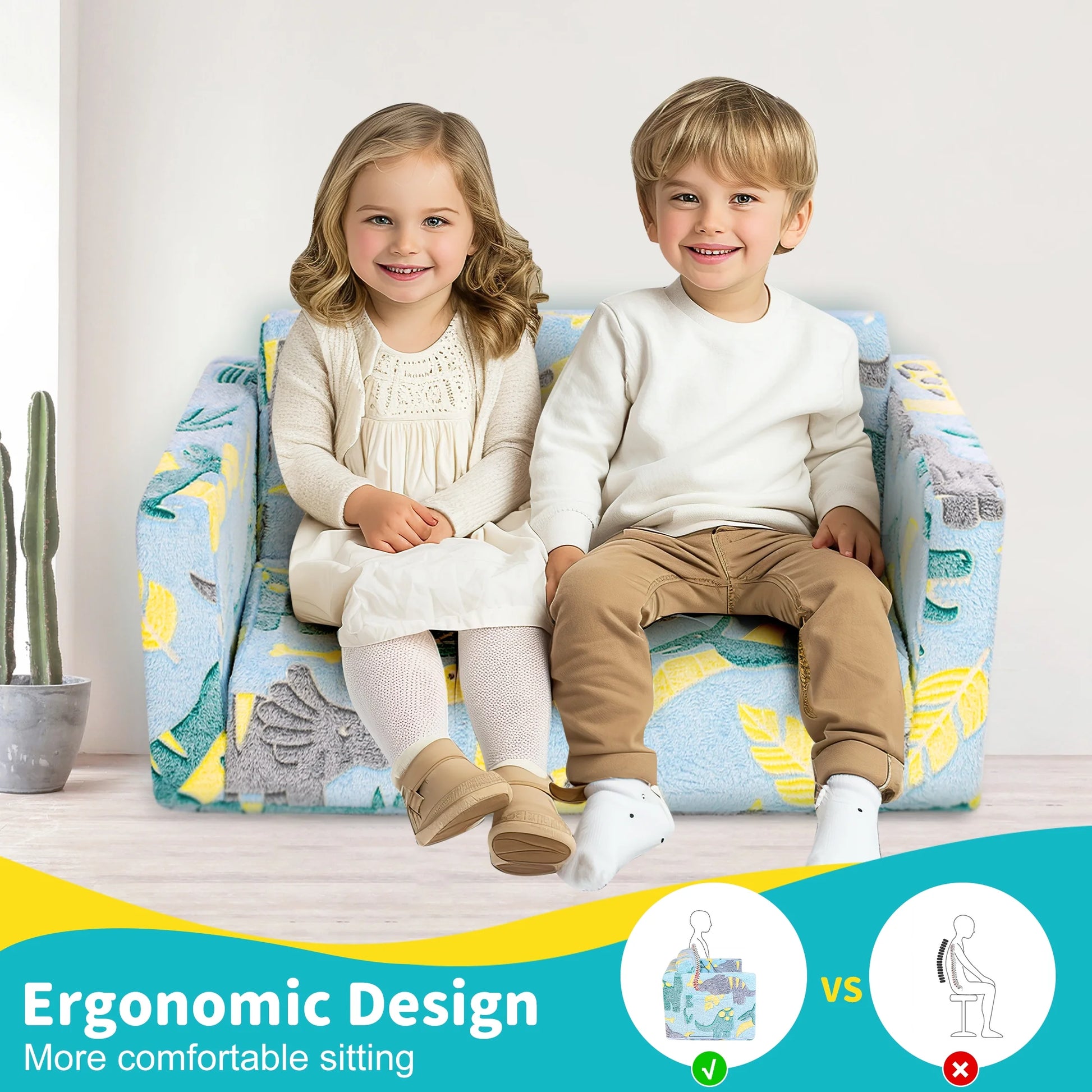 Kids Couch Toddler Chair,Foldable Kids Sofa with Pocket,Glow in the Dark,Toddler Bed for Girls Boys