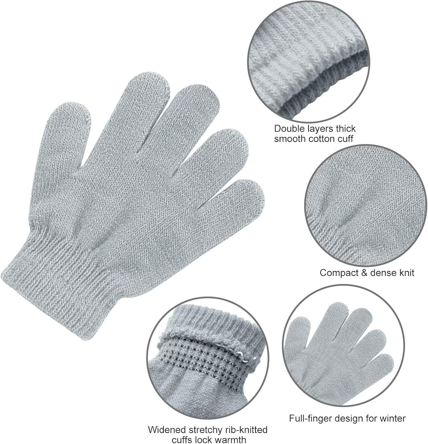 Kids Winter Gloves 1-5Pairs Magic Knit Warm Stretch Full Fingers Gloves for Boys Girls Toddler Children 1-15 Years