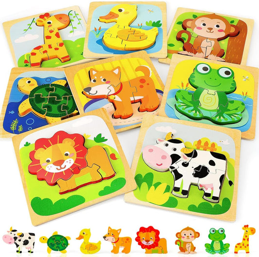 Wooden Puzzles for Toddlers 2-4, Toddler Montessori Toys for 1 2 3 Year Old Boys Girls, Animals Wood Jigsaw Puzzles, Educational Learning Toy Kids Puzzle, Best Gifts for Baby Age 1-3 2-4