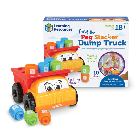 Tony the Peg Stacker Dump Truck - 10 Pieces, Toddler Learning Toys for Boys and Girls Ages 18+ Months