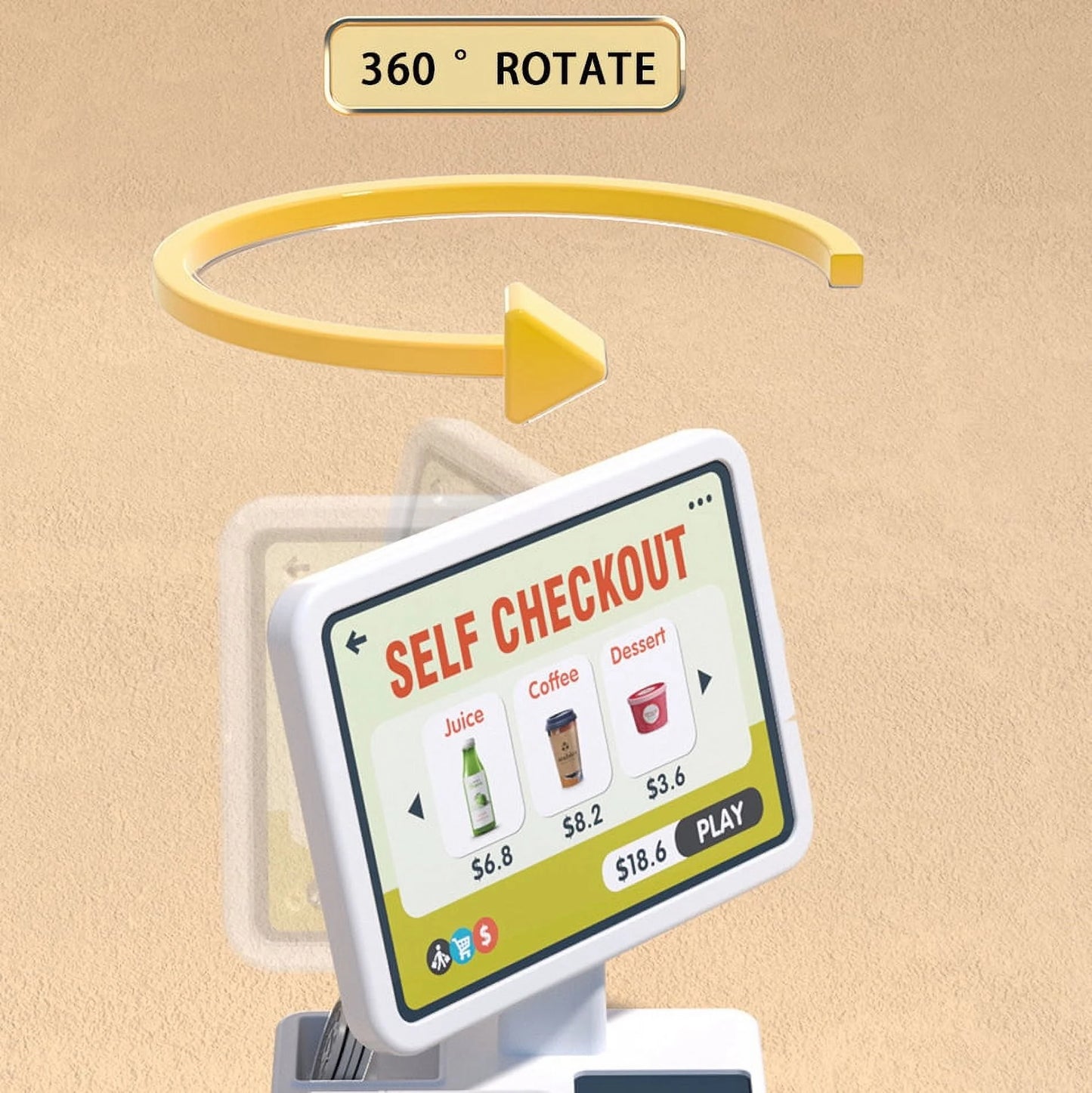 46PCS Cash Register for Kids, Kids Pretend Play Toys with Scanner, Shopping Cart, Calculator, Play Food, Toddler Toys for Boys Girls, Toys for Girls 3 6 Years, Kids Toys Cash Register-Yellow