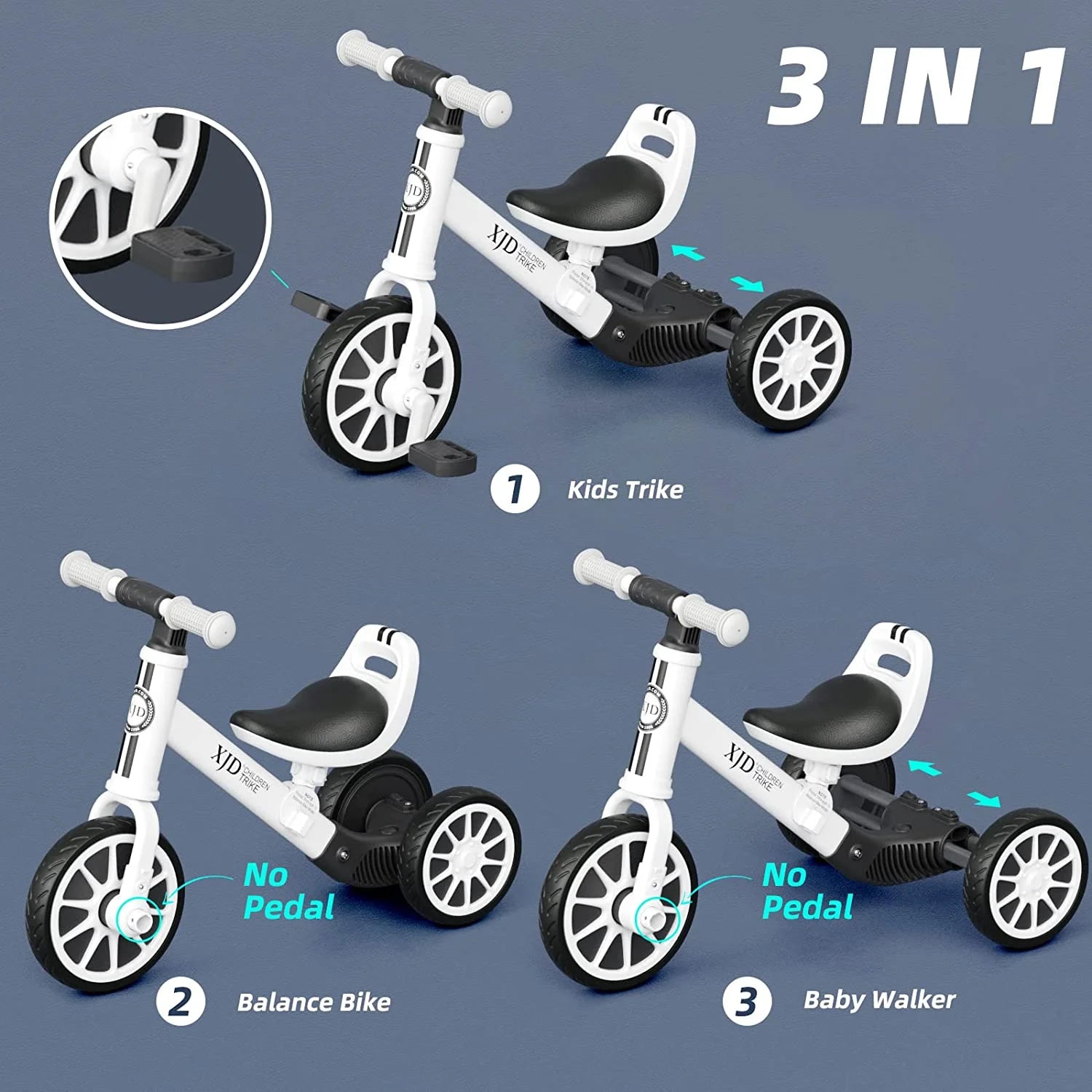 5-In-1 Toddler Bike for 1-4 Years Old Boys Girls Tricycles for Toddlers Kids Trikes for Balance Training Baby Bike Infant Trike