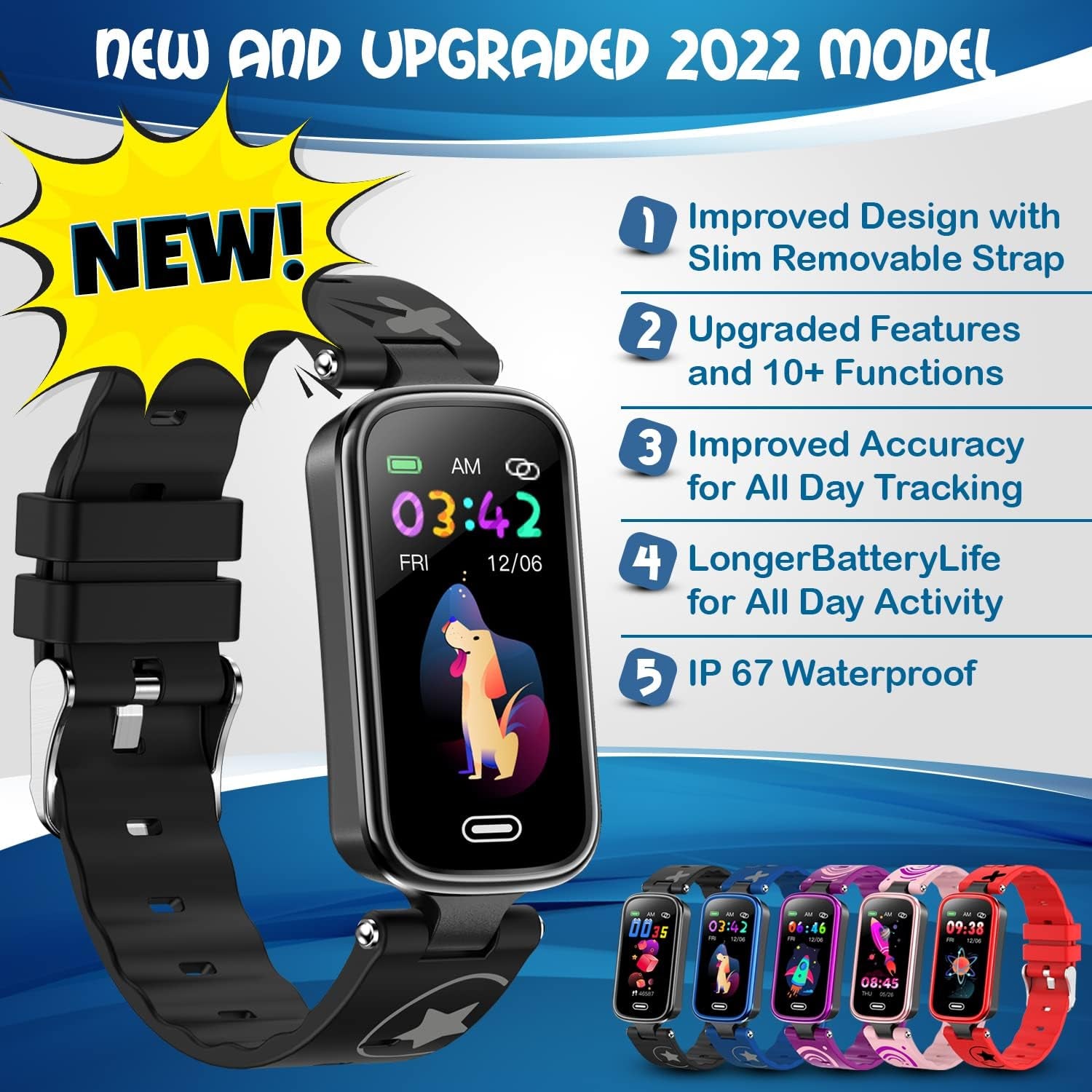 Kids Fitness Tracker for Age 5-16, 2022 Upgraded Kids Watch with Pedometer, Sleep Monitor & Calorie Counter, Fitness Watch for Girls & Boys (Black)