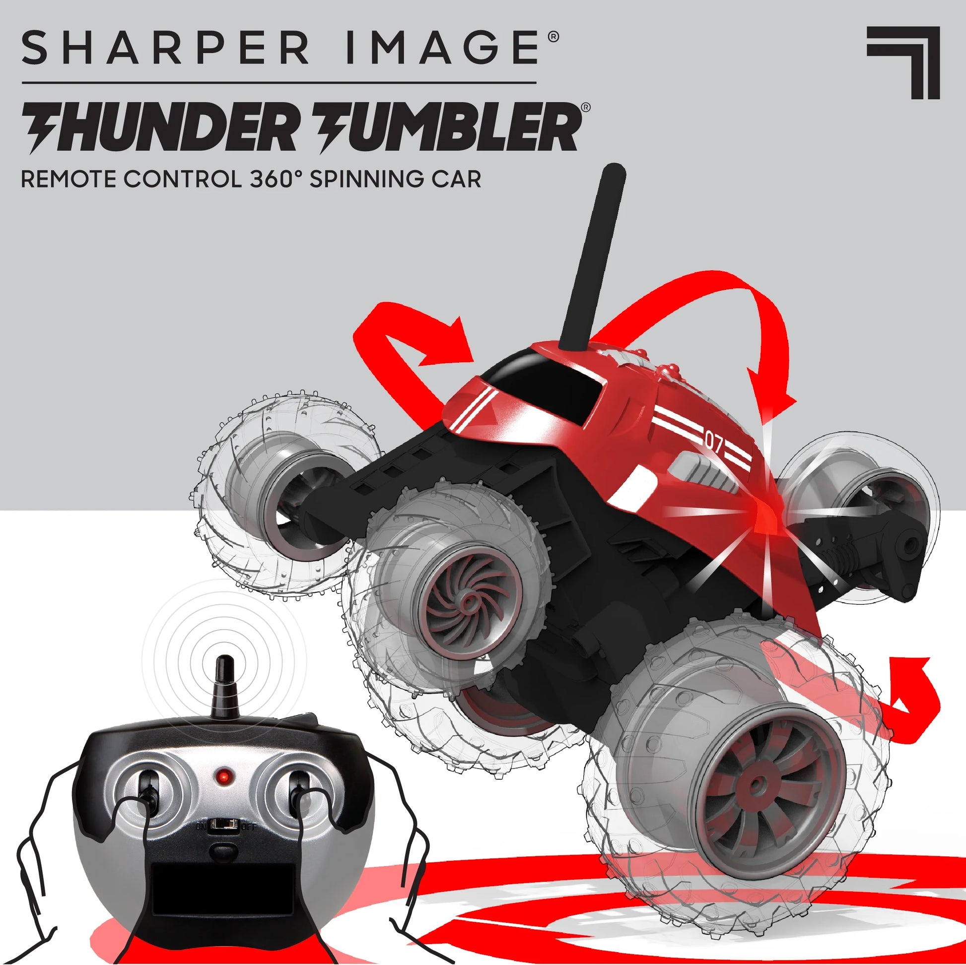 ® Thunder Tumbler Remote Control Car, with LED Lighting and 360 Spins, Age 6+, Red
