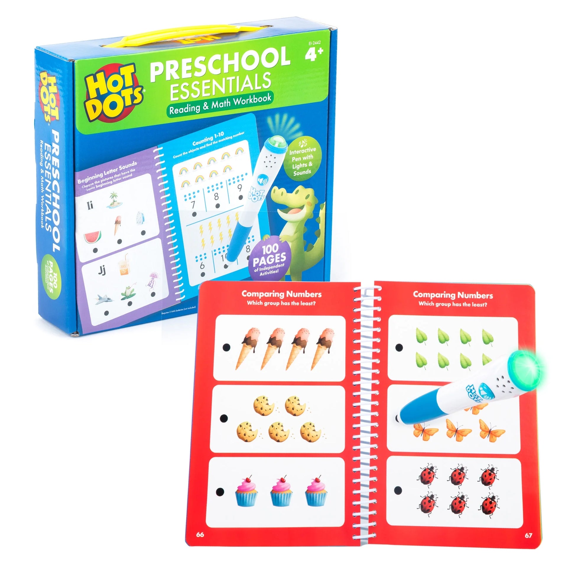 Hot Dots Preschool Essentials: Reading & Math Workbook, Ages 4+