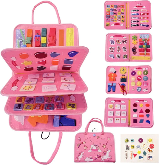 Busy Board for Toddler, 8 in 1 Montessori Sensory Toys for Boys Girls Age 1 2 3 4, Toddler Travel Toys, Educational Learning Activities Board for Fine Motor Skills, Ideal Gift for Toddlers