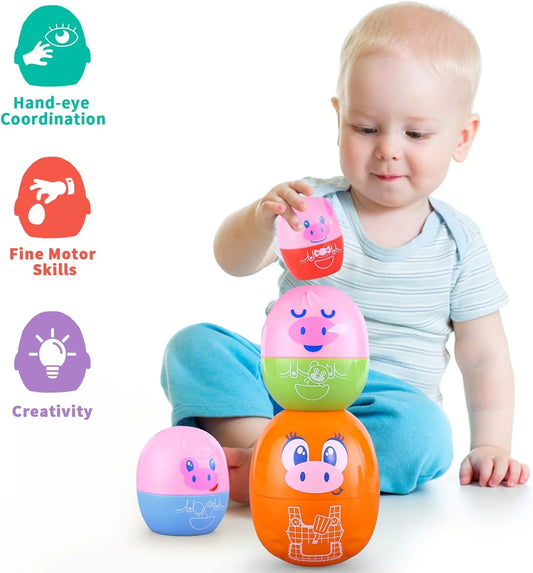 Matching Egg Toys for Toddlers, 8PCS Piggy Toys for Kids, Montessori Toys for 1 Year Old, Shape Sorter Stacking Nesting Dolls Sensory Learning Speech Therapy Birthday Gift 18+ Months