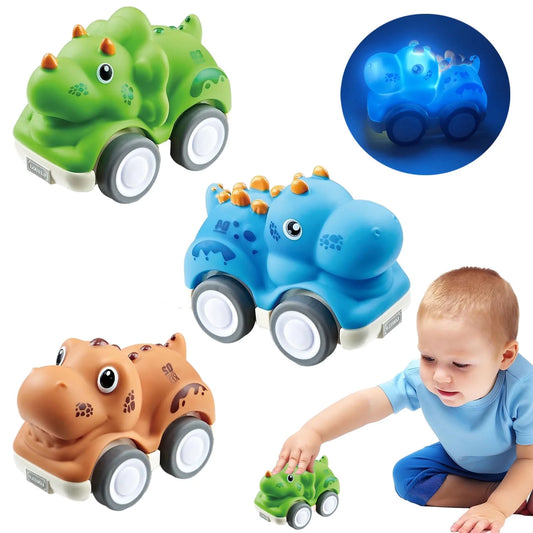 Dinosaur Toys Pull Back Cars, 3 Pack Dino Toys for 1 2 3 Year Old Boys Girls and Toddlers, Dino Cars for Kids 3-5 Year Old Birthday Gifts